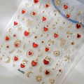 Pegatinas 5D para uñas con corazones rojos y detalles dorados de sol y luna - Estilo de Estampado en Caliente en Relieve Dorado (CO-373)
