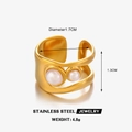 Vintage vergoldeter Edelstahlring mit breitem Band und zwei weißen Perlen - Gold Perle