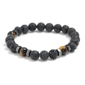 8mm black lava rock and tiger eye beaded bracelet for men and women with metal spacers - Black