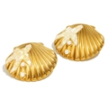 Pendientes de concha dorada con incrustación de nácar blanco y detalles de perlas finas - Pendientes de botón con concha y estrella de mar - Dorado
