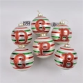 Set van 6 kerstballen van glas met rood-wit-groene strepen en glinsterende letters - Groep 01 (Rood Groen Wit Strepen Letters-6Stuks-10cm)