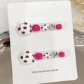 Unghie finte piedi bianche fatte a mano con motivo leopardato e glitter argentati - Stile Stampa Leopardata Rosso Rosa e Strass (Unghia del Piede B23)
