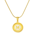 18K gold plated snake chain necklace with round shell pendant featuring letter M - Letter M (S-P005-M)