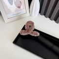 Faux rabbit fur hair claw clip in brown plush twisted knot design for women - Dark Coffee