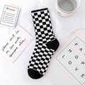 Classic black and white checkerboard crew socks in a premium cotton knit finish - Black White Bear (No.09 Checkerboard)