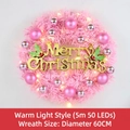 Pink Christmas wreath 60cm with LED lights and silver ornaments on white background - Warm White Lights Decoration / 60cm
