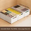 Adjustable pearl white kitchen storage bin 3-pack, 25x15x28-48cm expandable drawer tray - Extra Large/3 Pack / Elegant White