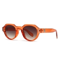Retro small frame orange sunglasses with gradient brown lenses and silver metal details - C3 Orange Frame Tea Lens
