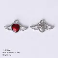 Silver wing pendant with red heart gemstone charm, size 11.2x20mm, front and back view - 84443 Red