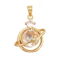 Gold plated Saturn planet pendant with faceted crystal sphere and sparkling star accents - Clear/Planet