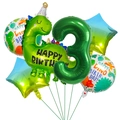 Grünes Dinosaurier Geburtstag Ballon-Set mit Zahl 3 und Happy Birthday Folienballons - Dino Geburtstag Set 3