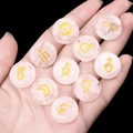 Set of 10 pink crystal astrology rune stones with gold engraved planetary symbols - White Crystal / 10 Pieces Pack