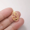 Golden stainless steel runner pendant with Run text detail for DIY jewelry making - Gold Oval RUN Runner