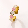 Adjustable gold stainless steel ring with pink and white enamel smiley face charms - Gold (Pink & White Smiley)