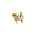 Titanium gold heart lip stud with moon chain and sparkling white zircons - 1.2x8mm / Style 4 (Gold)
