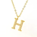 Gold plated titanium letter H necklace with pave sparkling white zircons pendant - Letter H / Gold