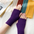 Knitted fingerless purple gloves for women with ribbed texture and multi-color options - One Size / Purple
