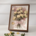Deep wood grain 3D frame with dried pink roses and Just For You ribbon decoration - Walnut Color (hollow 5cm Excluding Plant Specimen) / 16-inch (30*40cm) Wall-mounted Without Bracket