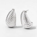 Silver twisted drop earrings with spiral texture made of polished stainless steel - Cocoon Ribbed Style (PDE1983) / Silver