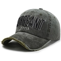 Distressed dark grey denim baseball cap featuring white Sergeant Pepper letter embroidery - Army Green