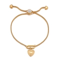 Pulsera ajustable de cadena box dorada con dije de corazón y cierre de circonita - Estilo Corazón de Borde Ondulado Dorado (KB150890-Z)
