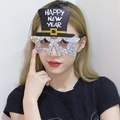 Silver laser star glasses with Happy New Year black top hat for holiday party decor - Silver Star Hat New Year Glasses