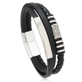 Detail of black braided PU leather bracelet with silver Celtic knot charm and magnetic clasp - Black 05