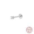 S925 sterling silver flat back earring featuring a round white opal stone inlay - Platinum Single #7