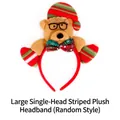 Christmas plush bear headband with red green striped hat and festive sequin bow - TK-26-4 (Striped Single Head Plush Headband - Bear)