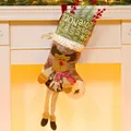 Christmas stocking with long-legged reindeer design in green linen and velvet, 30x48cm - Reindeer Style (065-C)