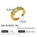 Detailansicht eines 8mm goldenen Gliederkettenrings mit blauem Emaille und Größenangaben - US 8 / Hellblauer Panzerketten Stil (NB-R24093-BU)