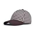 Classic houndstooth baseball cap with a brown visor and vintage checkered pattern - 56-58cm (Adjustable) / Coffee