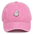 Vintage washed pink baseball cap with rebellious ghost embroidery and a curved brim - Pink