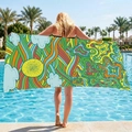Microfiber beach towel with sun and cloud art print shown by the swimming pool - XH-012 Sun Cloud Art / Warp Knitted 70*140cm