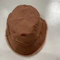 Caramel brown bucket hat with warm faux shearling trim for winter and autumn fashion - Dark Coffee