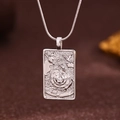 Retro silver square tarot necklace with star pendant and white stone on snake chain - Silver (X6056SY)