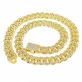 Luxurious 12.5mm iced-out gold Cuban link necklace with rhinestone spring buckle - 20cm / Gold