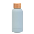 Minimalist light blue matte stainless steel vacuum flask with natural bamboo lid - 350ml / Cyan White