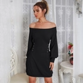 Mini-robe noire en maille à épaules dénudées avec détails de laçage latéraux et œillets - S / Noir