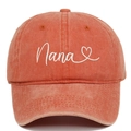 Detail of vintage orange washed cotton baseball cap with white Nana heart embroidery - Orange