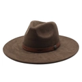 Chapeau fedora en daim marron à large bord avec bande en cuir et boucle vintage pour adultes - Café (Daim)