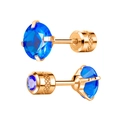 Rose gold screw-back stud earrings with blue gemstones in a four-prong setting - 2mm (1 Piece) / Rose Gold Blue Glass