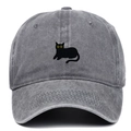 Vintage grey washed cotton baseball cap featuring a black cat embroidery for men and women - Adjustable / Gray