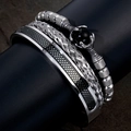 Three-piece vintage titanium steel bracelet set featuring dragon claw beads and textures - Steel-colored Dragon Claw Mesh Opening Black