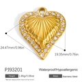 18K gold plated stainless steel heart pendant with sparkling rhinestones and textured finish - Rhinestone Textured Heart Pendant PJ93201