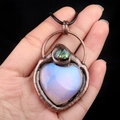 Vintage heart pendant with purple amethyst, abalone shell, and bronze metal frame - Opal (Synthetic)