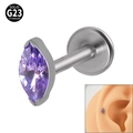 Purple marquise opal flat back labret stud earring made of solid G23 titanium metal - NO 11 (Purple Zirconia)