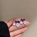 Elegante paarse bloem oorknopjes met hars kralen en zilveren naalden voor dames - Paarse Bloem Kralen (17# Zilveren Naald)