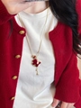 Eleganter rot beflockter Pferd-Anhänger mit Zirkonia in poliertem Gold-Finish - Goldene Halskette (Roter Anhänger)