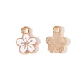 Golden cherry blossom alloy charm with white enamel finish and textured reverse for DIY jewelry - White